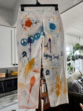 Custom Painted Women's Curvy Fit Jeans - One-of-a-Kind Wearable Art (Size 12-14)